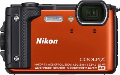 This is an image of an orange waterproof W300 Nikon camera.
