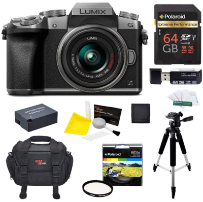 This is an image of panasonic G7JS Mirrorless Camera with 4k, Pack. Black & Grey colors