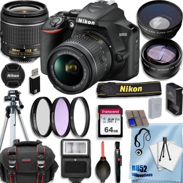 Nikon D3500 with AF-P 18-55mm VR lens and accessory kit