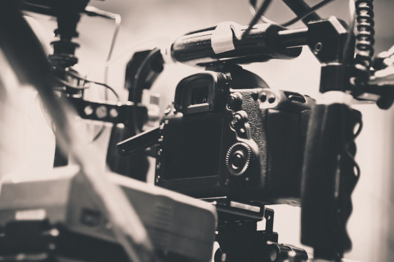 Camera on Film Set, Behind the scenes background, film crew production