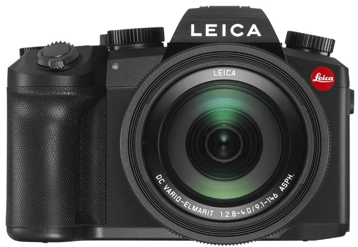 This is an image of a black Leica V-Lux 5 digital camera with 20mp sensor and 25 - 400mm Leica zoom