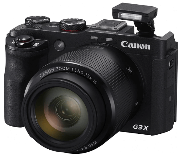 This is an image of a black Canon PowerShot G3X Digital Cameras with 20.2MP sensor and 24 - 600mm lens zoom