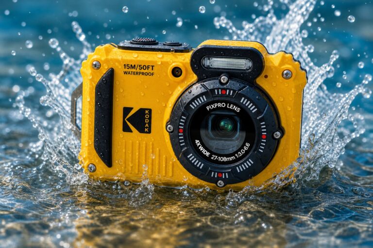 Kodak Pixpro WPZ2 waterproof camera in a splash of water