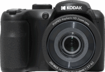 Kodak PIXPRO AZ255 Review: Is This 25x Zoom Camera Good? Black Kodak PIXPRO AZ255 bridge camera viewed from the front