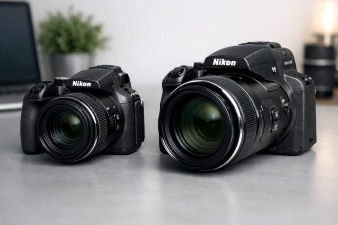 Nikon Coolpix P950 and P1000 superzoom cameras side by side