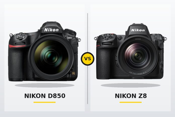 Nikon D850 and Nikon Z8 side-by-side camera comparison