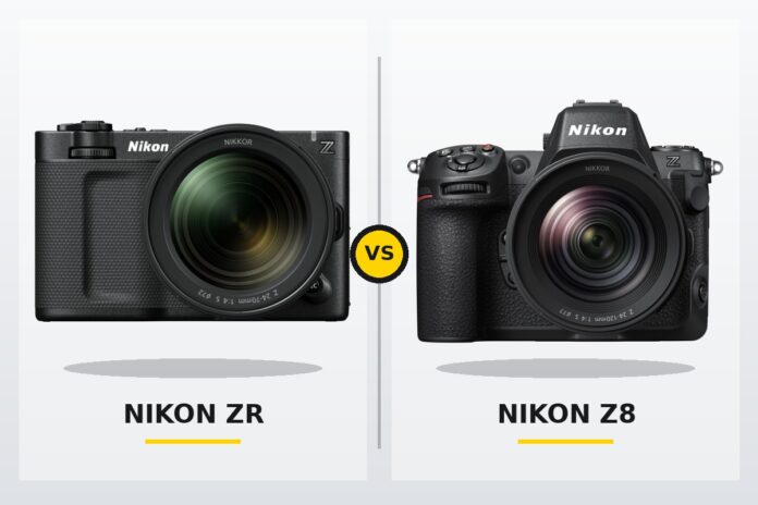 Nikon ZR vs Z8 comparison Nikon ZR and Nikon Z8 side-by-side camera comparison