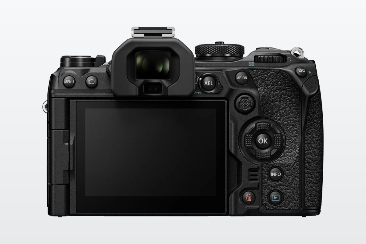 Rear view of the OM System OM-1 Mark II controls and articulating screen