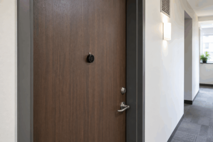Best peephole cameras 2026 apartment door Smart peephole camera installed on an apartment front door