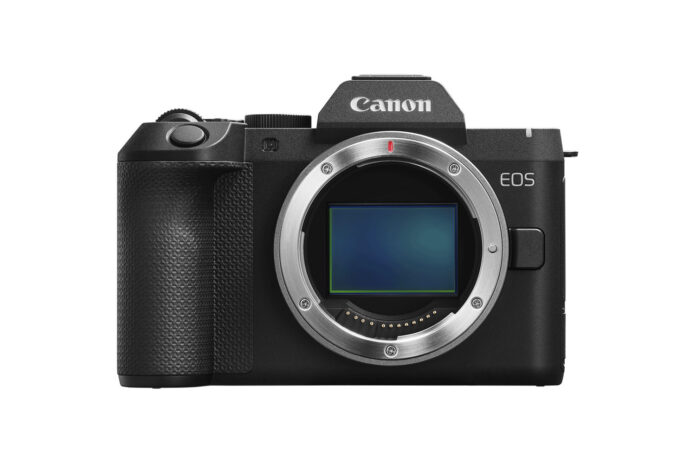 Canon EOS R8 Mark II front view showing the RF mount and full-frame sensor
