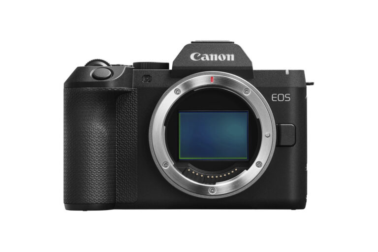 Canon EOS R8 Mark II front view showing the RF mount and full-frame sensor