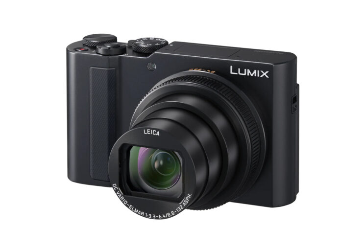 Panasonic Lumix ZS300 black camera with its 15x zoom lens extended