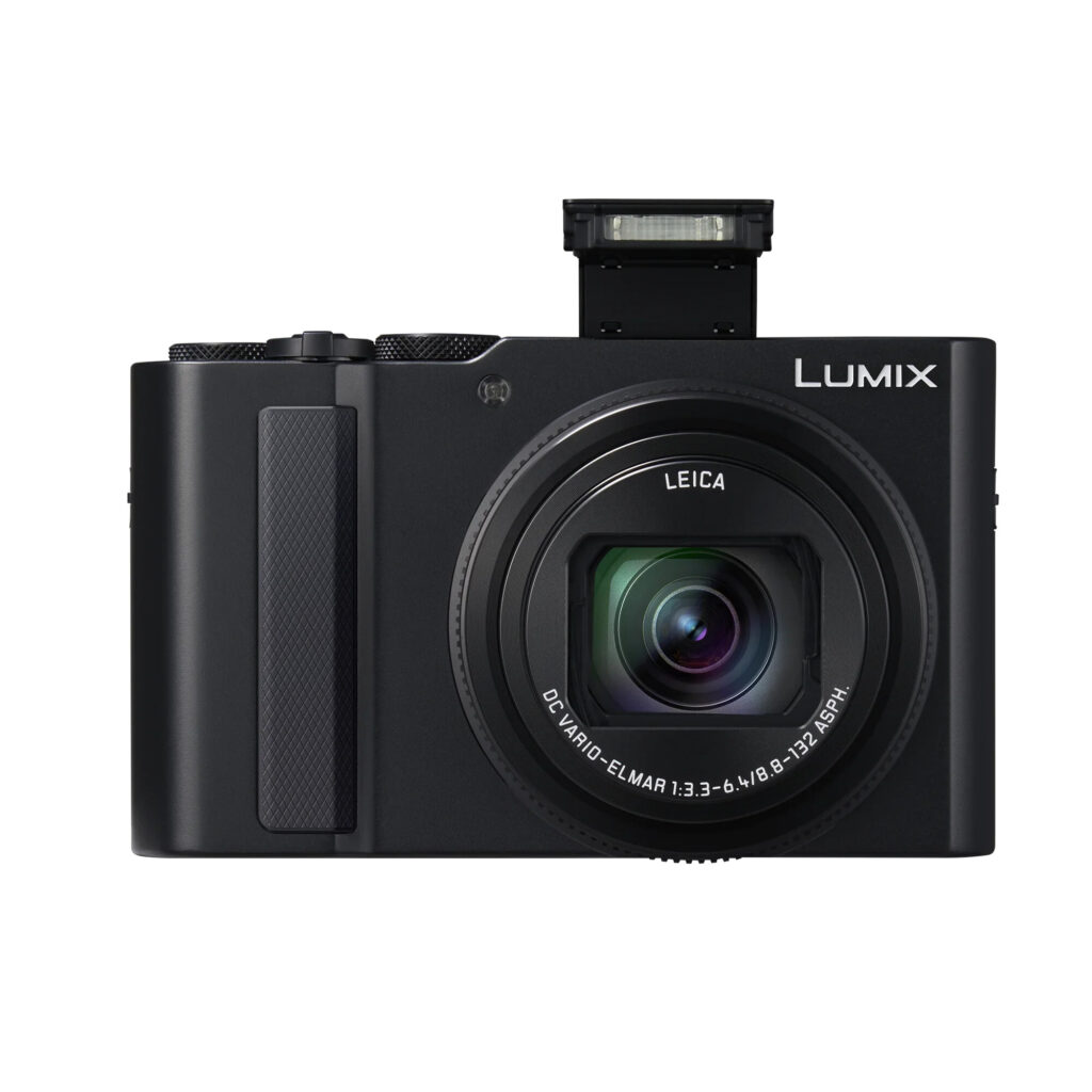 Panasonic Lumix ZS300 with built-in flash raised